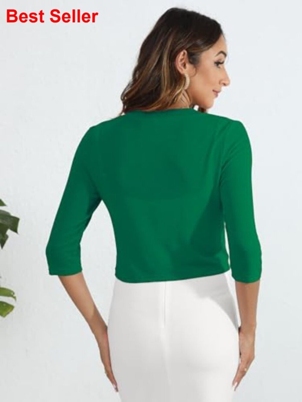 Thin Shrugs 3/4 Sleeve Lightweight Cropped Open Front Cardigan - Picture 3 of 7